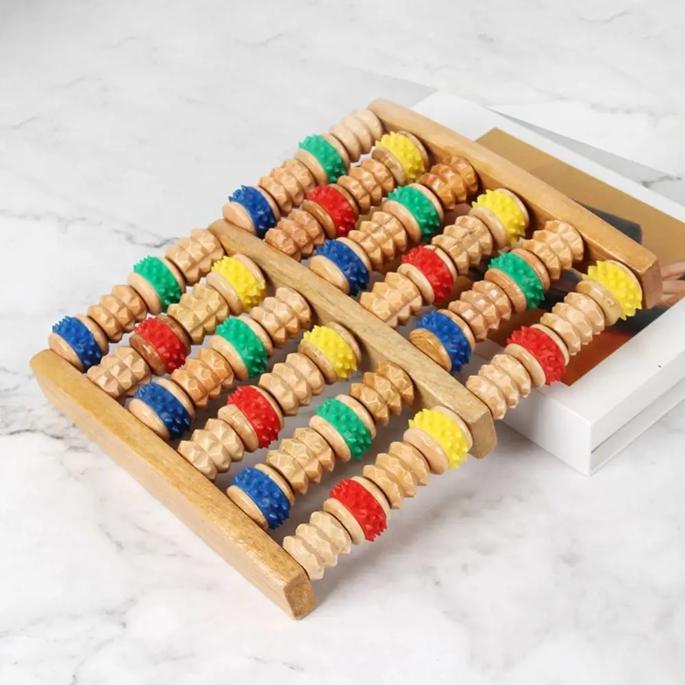 

6 Rows Feet Care Massager Wooden Roller-type Foot Massage Wheel Stress Relief Channels Collaterals Foot Massage Tools