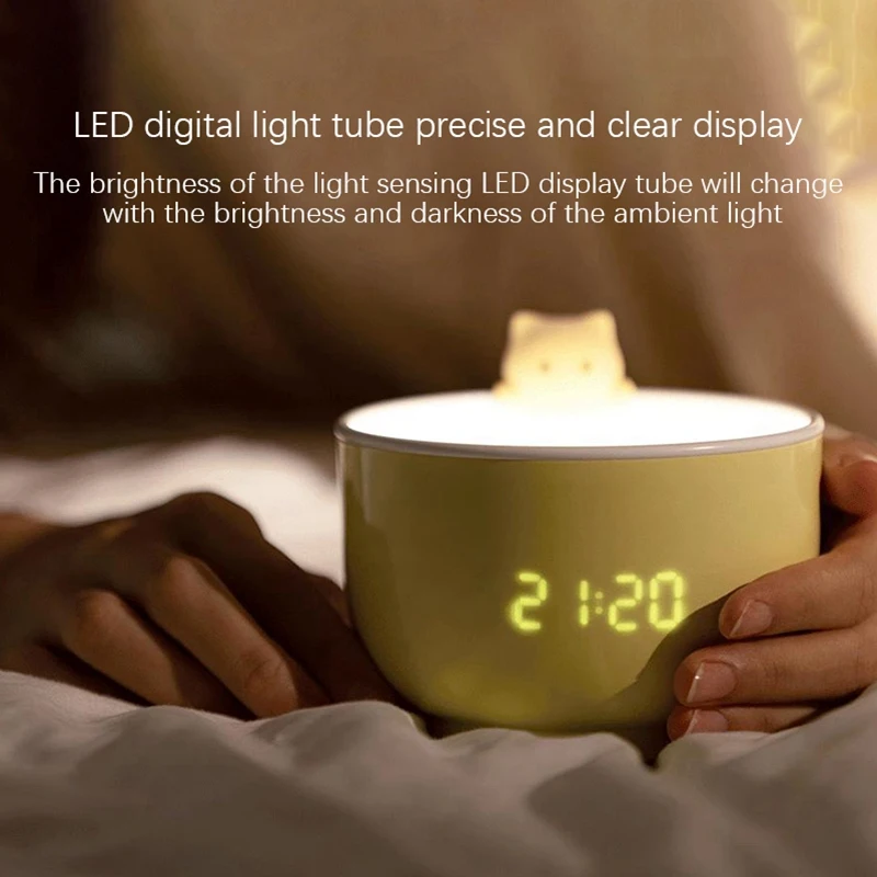 Alarm Light, Three Levels of Light Can Be Adjusted Freely. Cartoon Cat Alarm Clock Light for Girls, Bedroom(Pink)