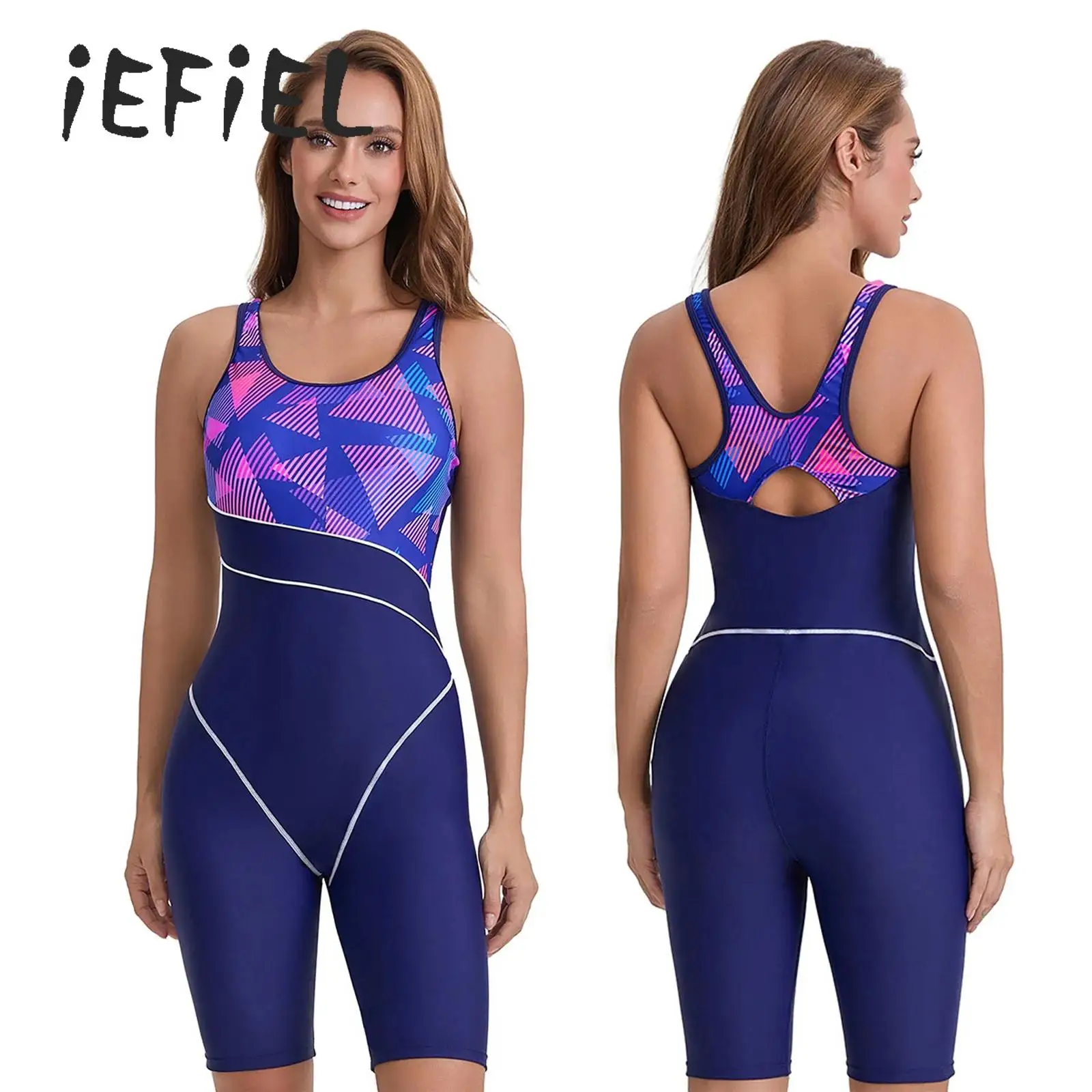 

Women One Piece Sports Swimsuits Color Block Sleeveless Athletic Bathing Suits for Swimming Training Surfing Beach Pool Swimwear