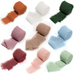 4CM * 5M nastro di seta Chiffon di raso sfilacciato a mano sfilacciato per invito a nozze bouquet da imballaggio decorazioni per feste di compleanno regali