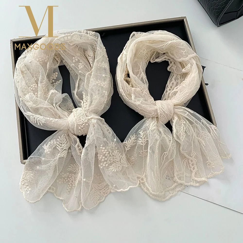 

Модный длинный кружевной шарф, легкий, дышащий, солнцезащитный, однотонный, с цветочной вышивкой, для защиты шеи, летний