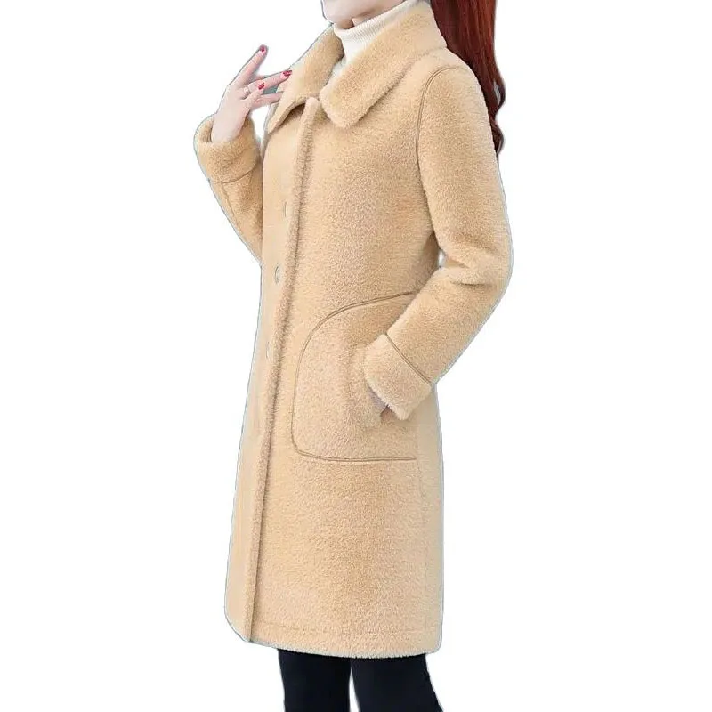 

Winter Imitation Mink Velvet Overcoat Women Woolen Coat Jacket Female Mid-length Fur integration Coats Femme Winter Warm Outcoa