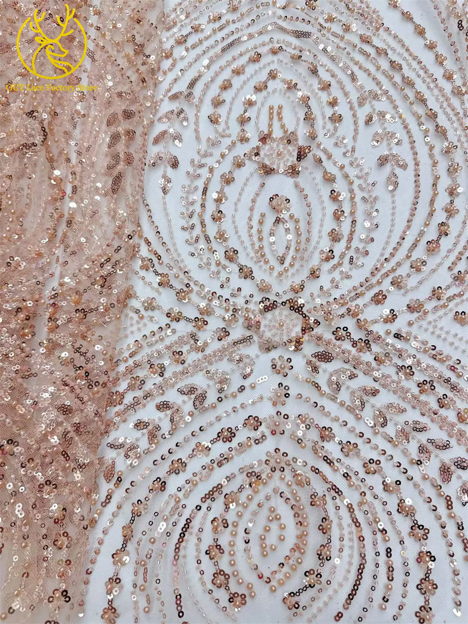 5 Yards afrikanischer Perlen-Pailletten-Spitzenstoff 2026 Hochwertiger nigerianischer französischer Tüll-Mesh-Spitzenstoff für Hochzeitskleider zum Nähen – Detail 6