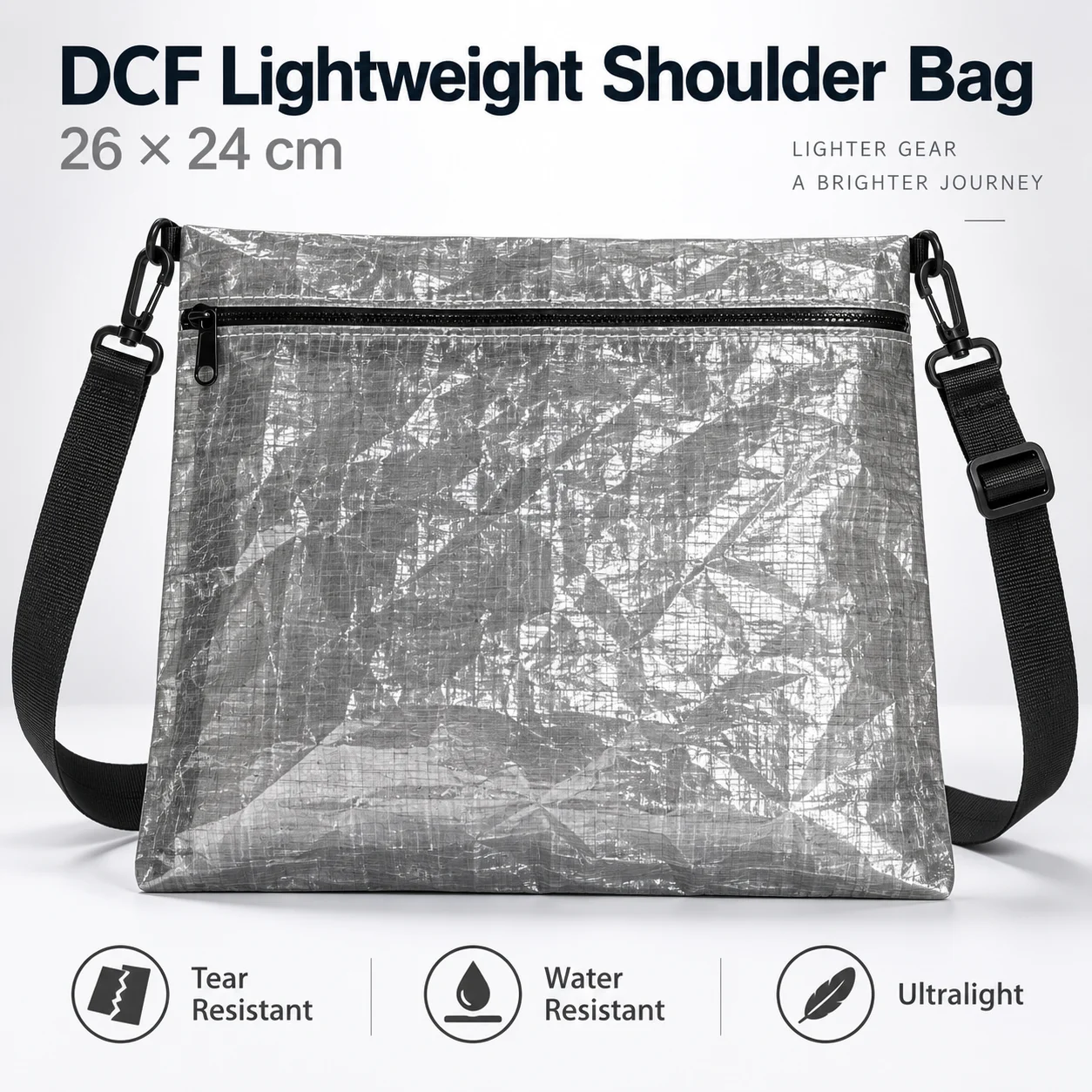 Crude Benzene DCF Lightweight Shoulder Bag Waterproof Dyneema Ultralight Crossbody Bag for Hiking Camping EDC Travel Daily Carry