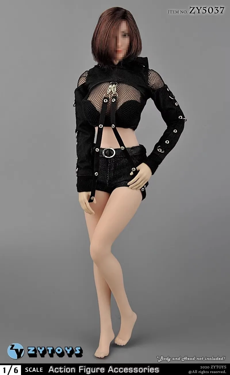 ZYTOYS ZY5037 1/6 Soldier Fashion Trendy Mesh Long Sleeve Female Shirts Denim Shorts Model Fit 12'' Action Figure Body In Stock