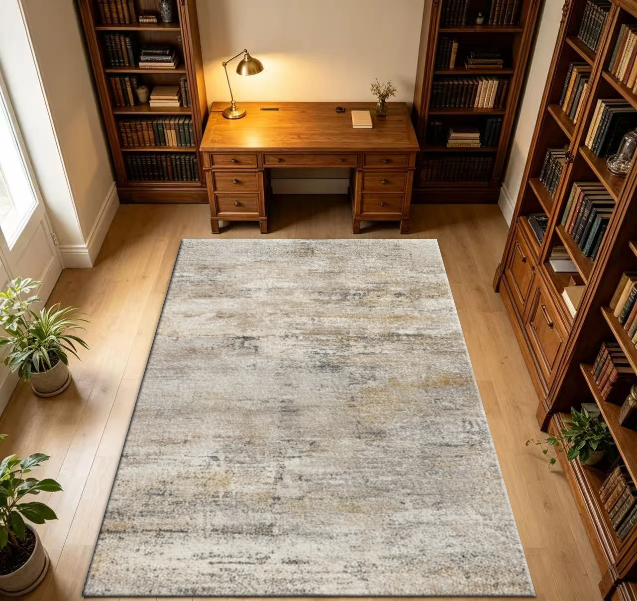 Vintage Distressed Texture Carpet Flooring Neutral Beige Grey Area Rug Soft Indoor Floor Rug for Living Room Bedroom Home Decoration