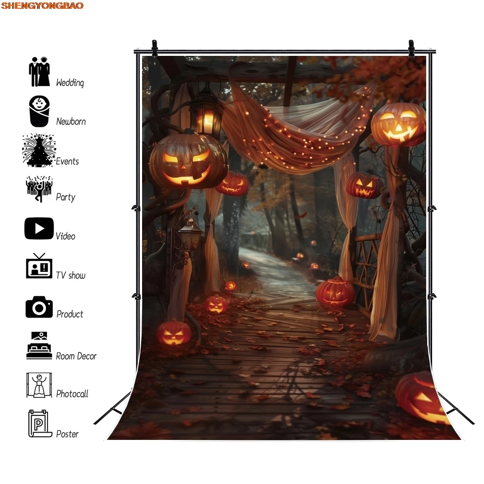 

Halloween Outdoor Scene Backdrop Pumpkin Lantern Night Party Kids Adult Portrait Photography Background Decor Poster Photostudio