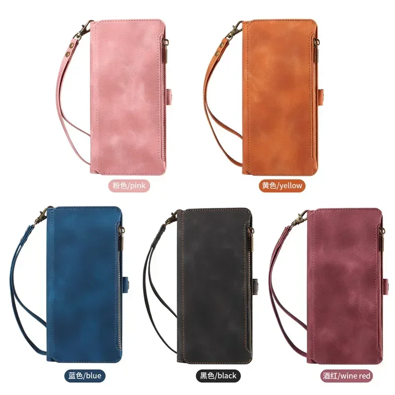 Flip Zipper Wallet Cards Solt Leather Case dla Samsung Galaxy S25 Ultra S24 Plus S23 S22 A55 A15 A35 A34 A54 Pokrowiec na telefon — zdjęcie produktu 2