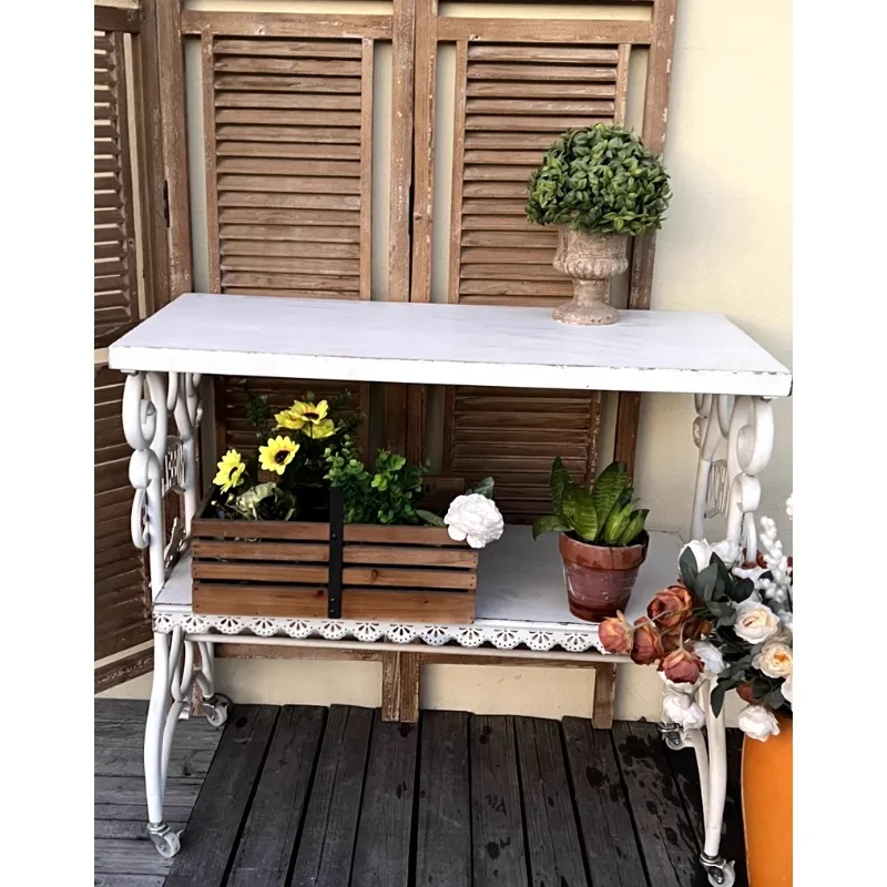 Rustic Vintage Old Full Iron Grocery Table Gardening Outdoor Storage Decorative Iron Table