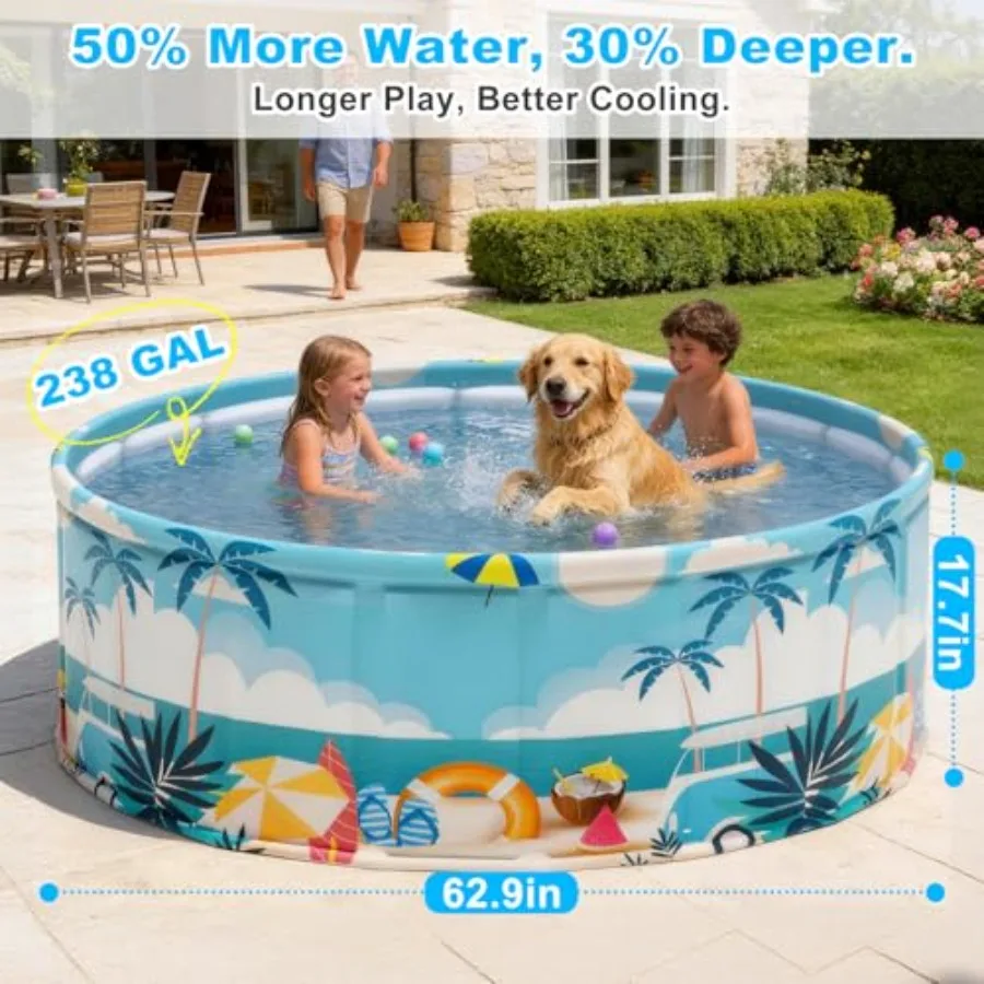 Foldable Swimming Pool for : Hard Plastic Blue Portable Anti-Slip Collapsible Design for Indoor Outdoor Backyard Beach or Party