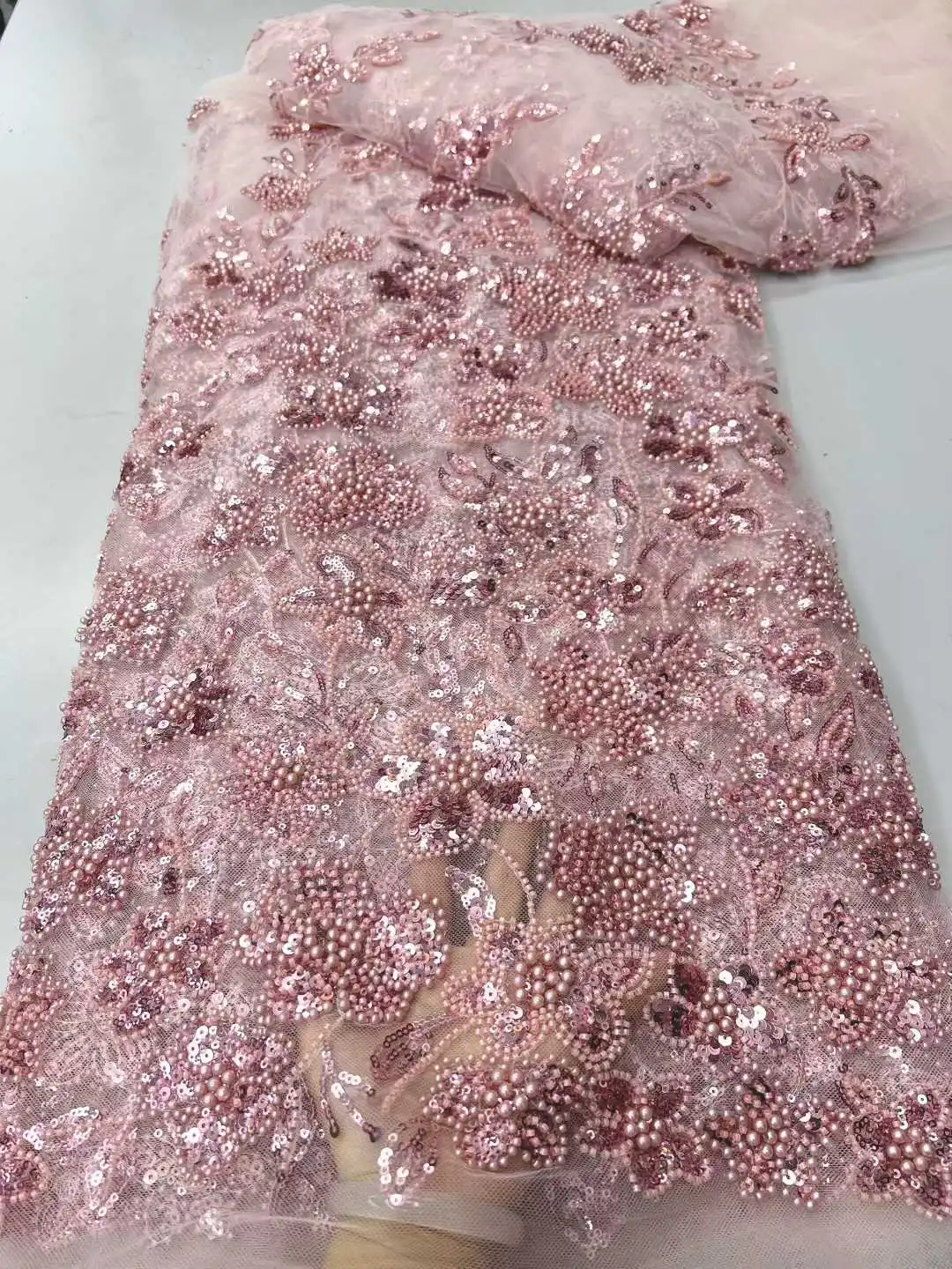 

2026 African Lace Fabric Embroidered Nigerian Lace Fabric with Bead Sequins High-quality African French Net Lace Fabric