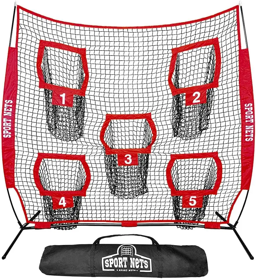 Heavy Duty 7x7 Football Throwing Net (Includes 5 Targets Pockets) with Carry Bag - Quick and Easy Setup for Efficient