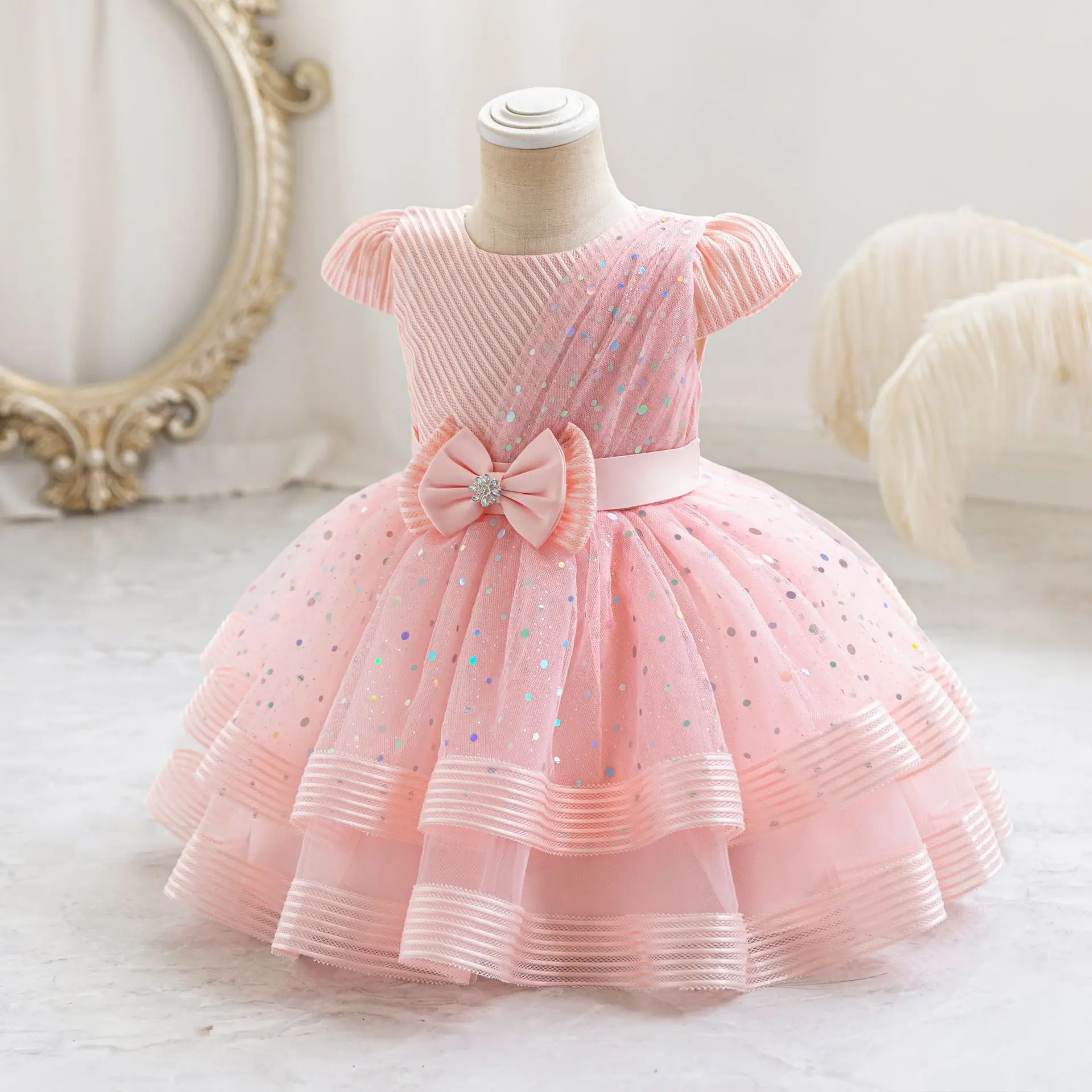 HETISO Dots Sparkling Baby Girls Princess Dress Striped Summer Christmas Wedding Ball Gown for Birthday Party Costume 6M-4 Years