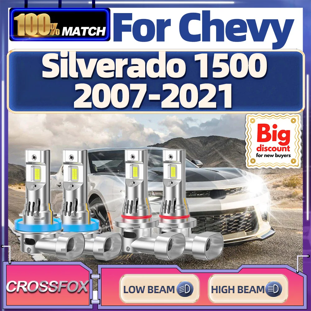 

CROSSFOX【Для Chevy Silverado 1500 2007-2021】Лампа дальнего ближнего света Turbo Canbus Автомобильные светодиодные лампы для фар Ультра яркие ампулы для фар