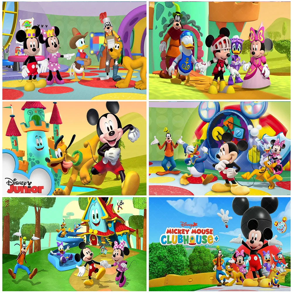 

Cute Mickey Minnie Mouse Backdrop Cartoon Mickey Mouse Clubhouse Party Decorations Children Birthday Props Baby Shower Supplies