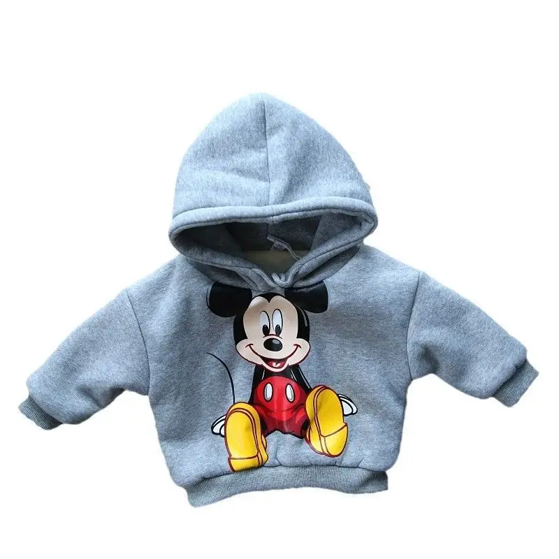 Winter Kids Plus Cashmere Mickey Mouse Hoodie Fall Boys and Girls Thick Warm Cute Long Sleeve T-shirt Kids Casual Clothing