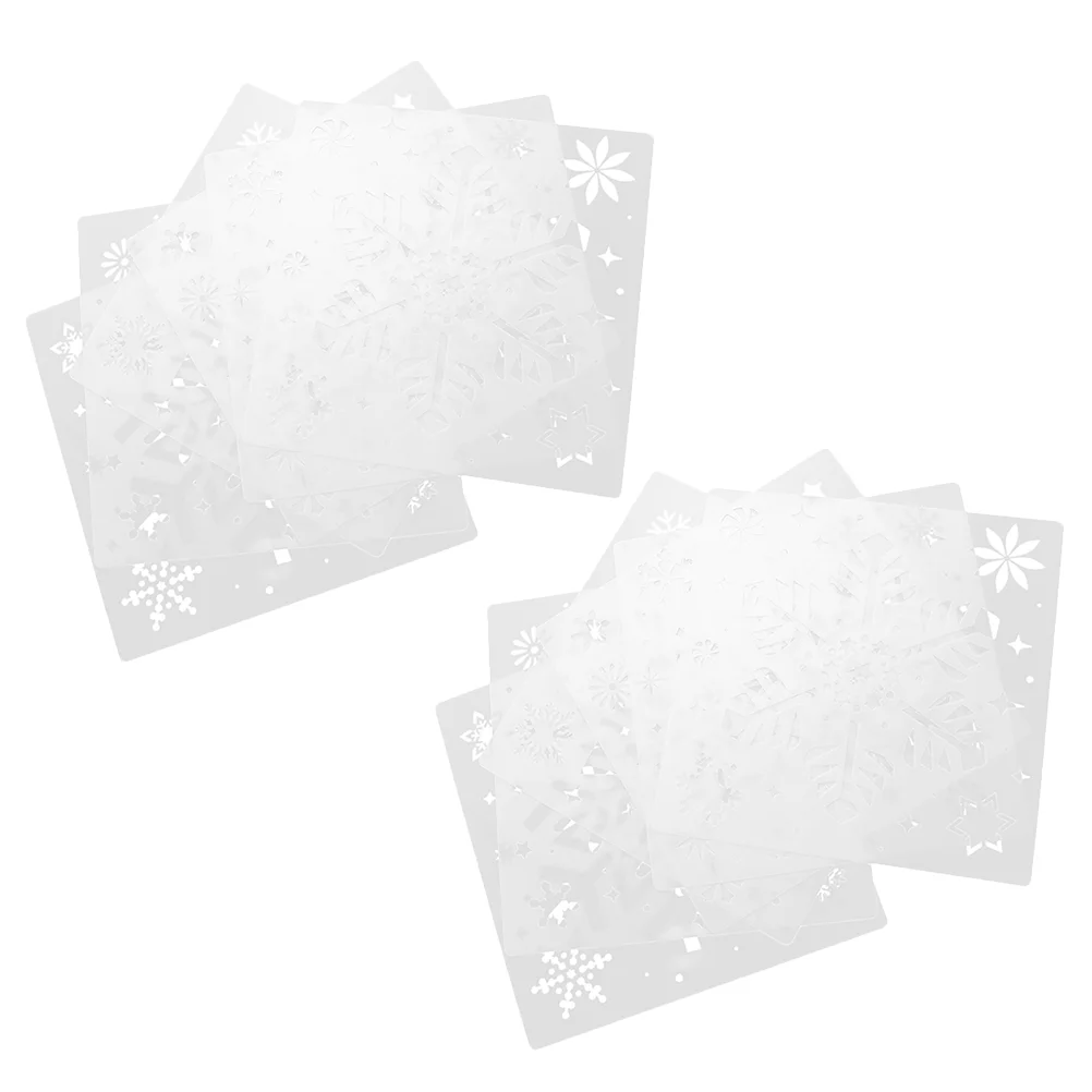 2 Sets Christmas Snowflakes Hand Drawn Plastic Painting Stencils Wall Templates Hollow-out Winter for Card Making Pp