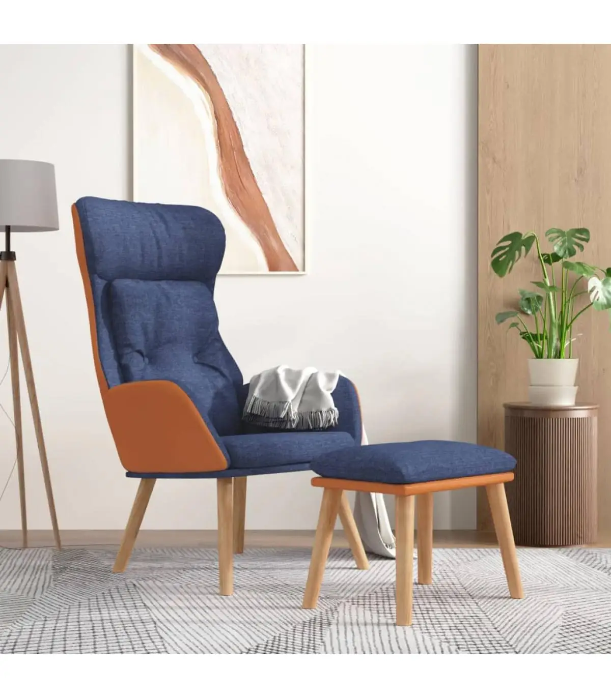 Relax armchairs with fabric stool and blue synthetic leather