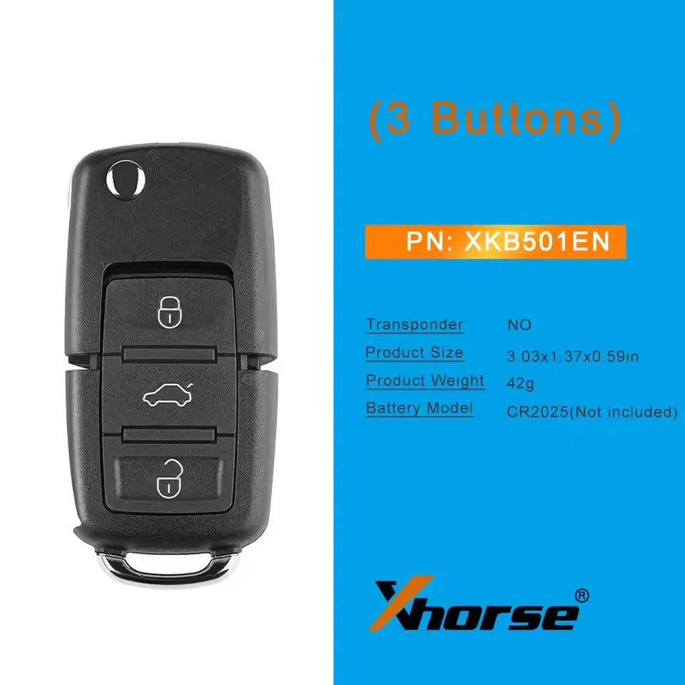 

5PCS XHORSE XKB501EN Wired Universal Remote English Key B5 Type 3 Buttons Work With VVDI Key Tool