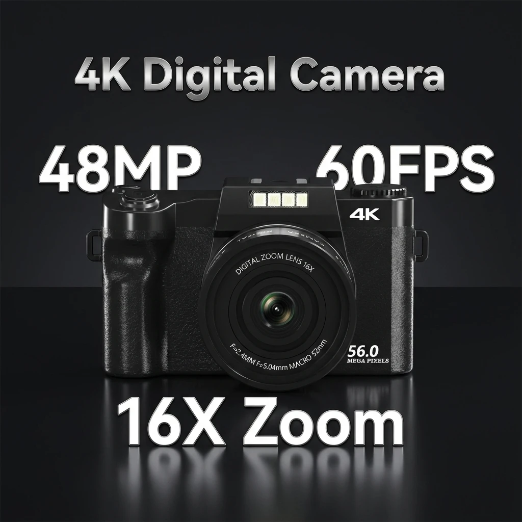 

Новая цифровая камера 48 МП 4K для видеоблогинга, видео 60 кадров/с, 16-кратный оптический зум, автофокус и двойной объектив, камера для селфи и записи на YouTube