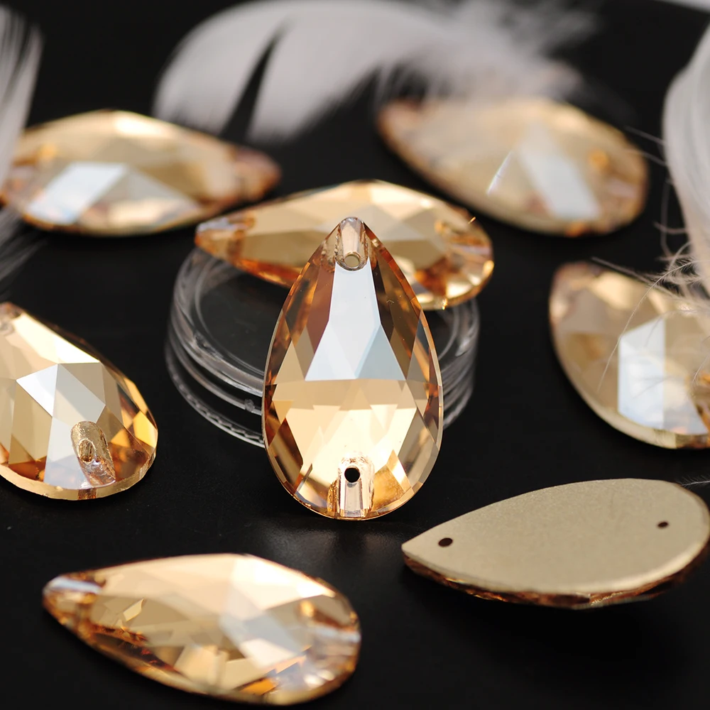 

Golden Shadow Flatback Strass Crystal Drop two holes sew on crystal rhinestones for dress making,jewelry decoration,bags,garment
