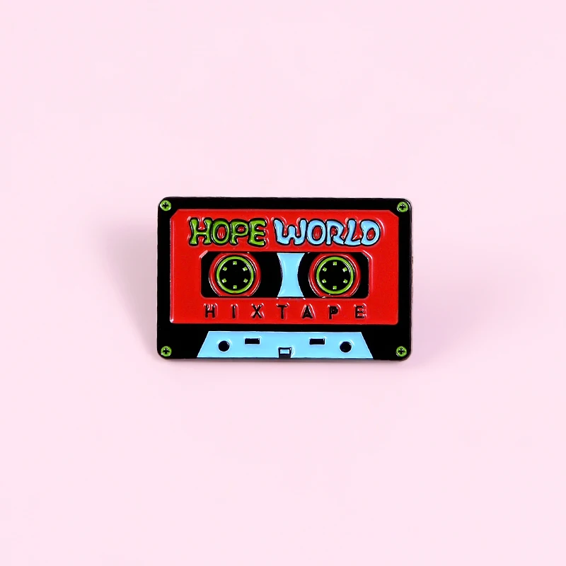 Retro Tape Metal Pins Hope World Music Hard Enamel Pins Brooches Lapel  Backpack Badges Jewelry Gifts for Friends Free Shipping