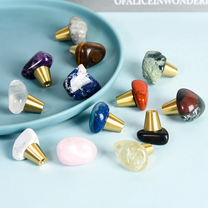 Natural Stone Healing Crystals Irregular Tumbled Gemstone Cabinet Handle Tiger Eye Amethyst Rose Quartz Furniture Knobs Ornament