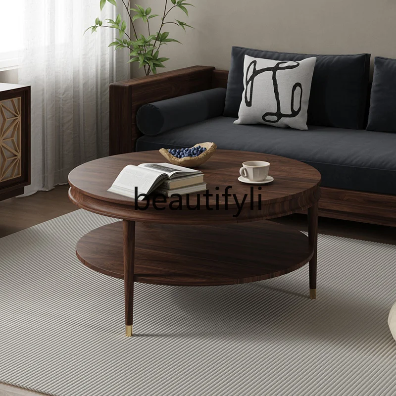 

New Chinese Style Living Room Home Round Table Sofa Side Table Small Apartment Light Luxury Solid Wood Tea Table