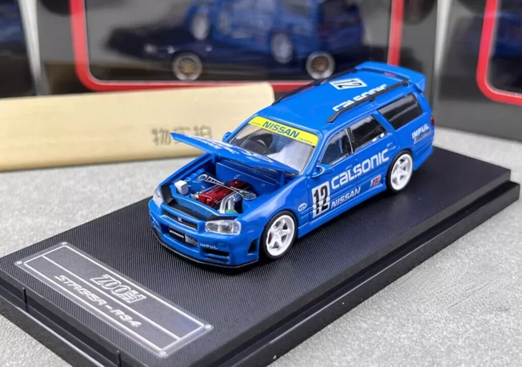 ซูม 1:64 JDMสีฟ้าGTR R34 Wagon Stagea Racing Diecastรุ่นคอลเลกชันLimited Editionงานอดิเรกของเล่นรถ