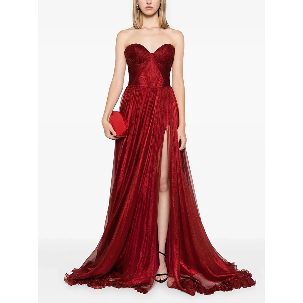 

Elegant Evening Dress Strapless Pleat Sleeveless Evening Gowns Chiffon Mermaid Floor Length Formal Paty Dresses Customized