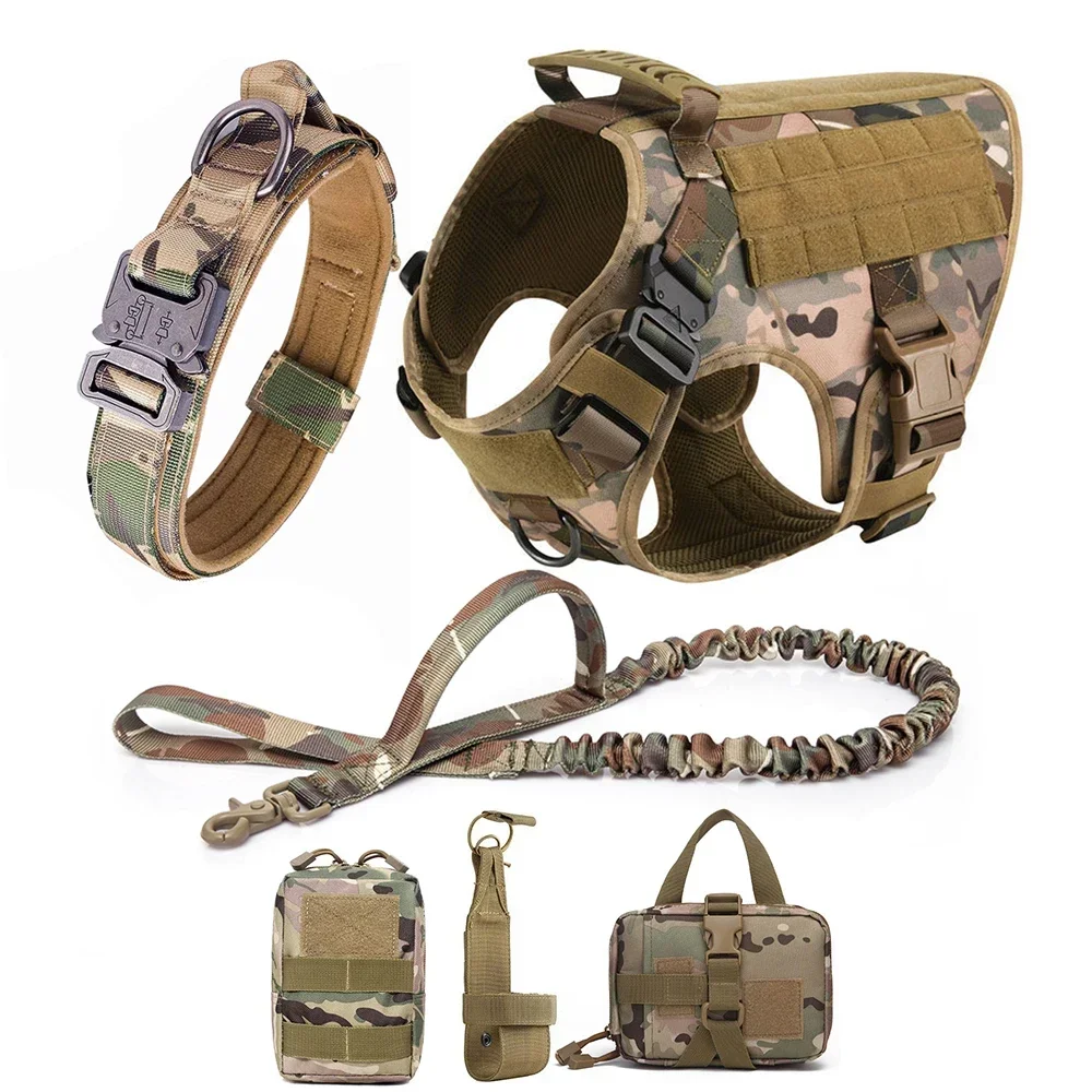 Military Harness and Leash Set for Small Dogs, Pet Training Vest, Tactical, German Shepherd, K9, Collar, Large