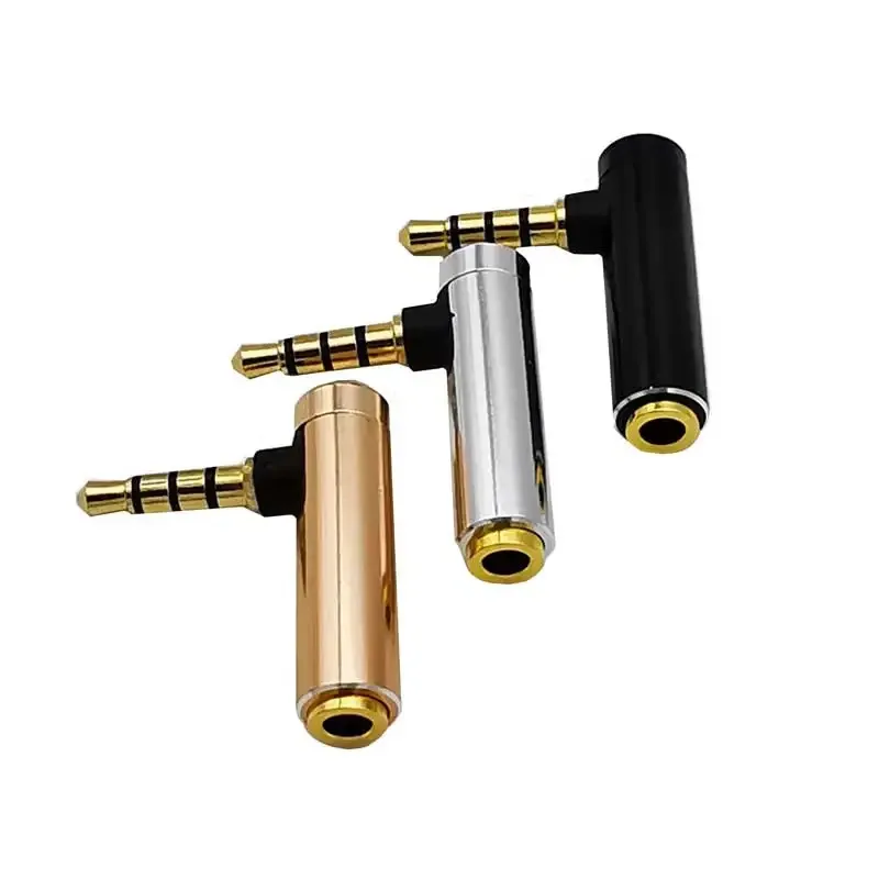 Mini adaptador de áudio de ângulo reto de 3,5 mm - plugue estéreo para fone de ouvido e microfone