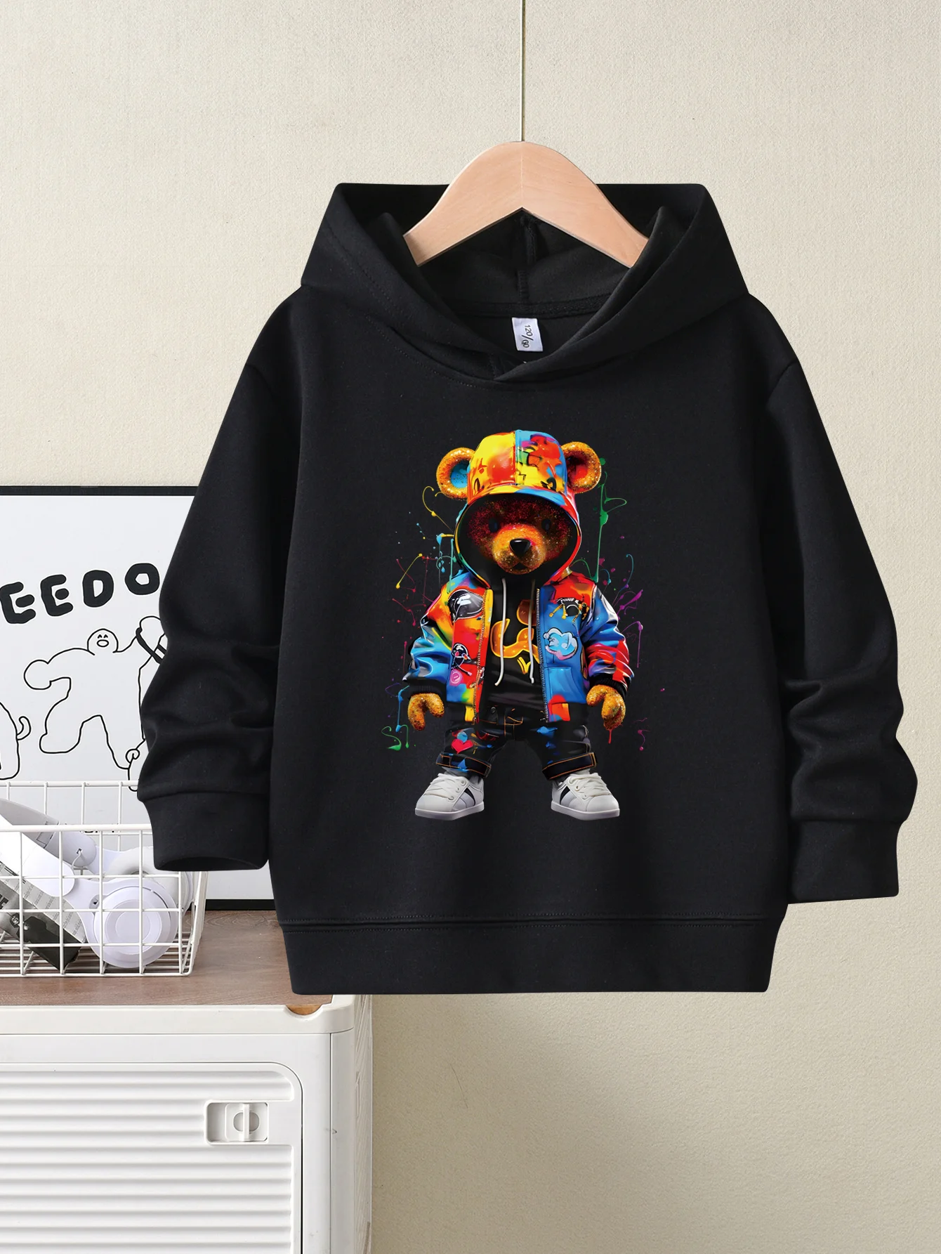 

Толстовка с капюшоном для мальчика с модным принтом и крутым рисунком медведя для осеннего детского уличного верхнего детского одежды