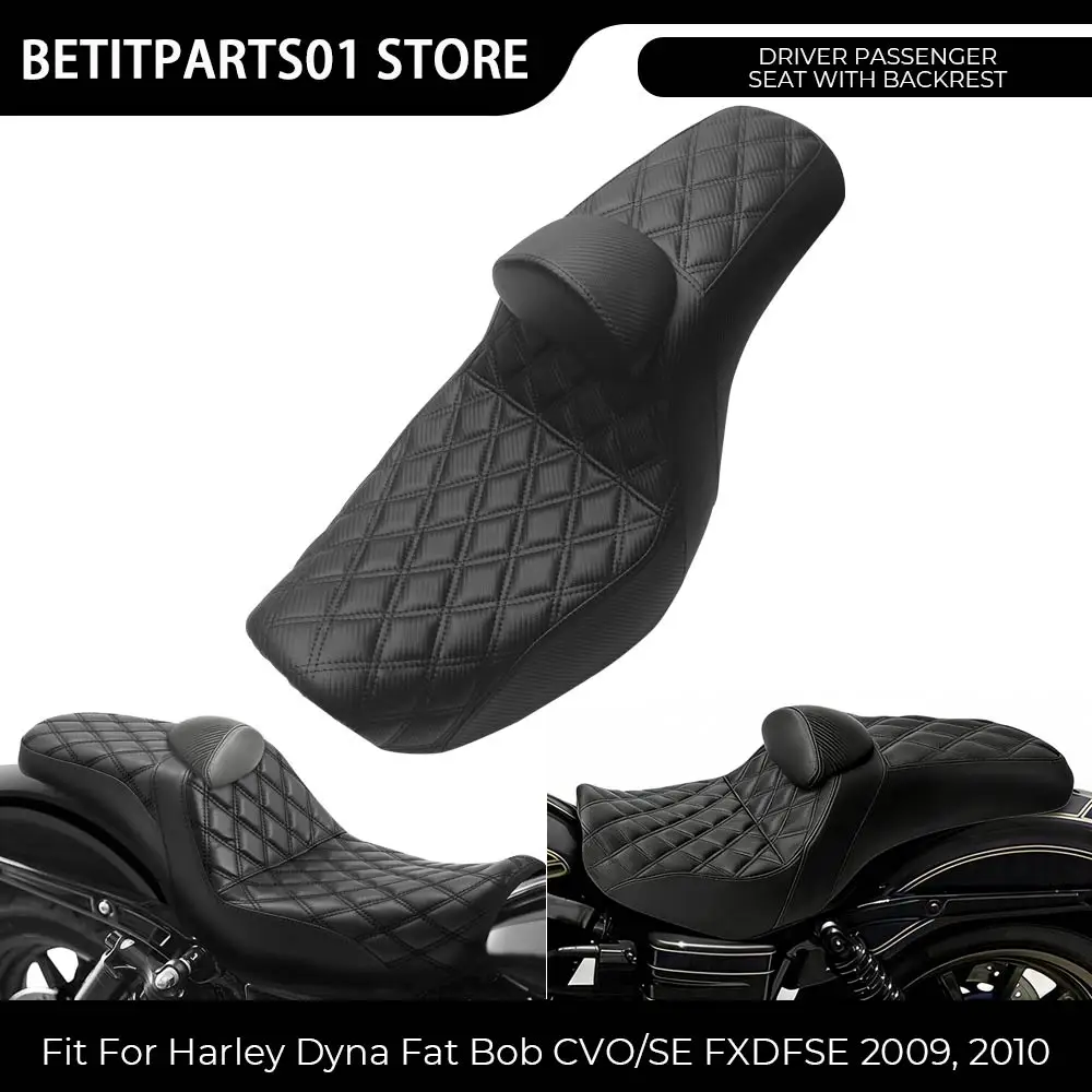 

2-Up Motorcycle Black Driver Passenger Seat With Backrest Cushion Fit For Harley Dyna Super Glide FXD/I 2006 2007 2008 2009 2010