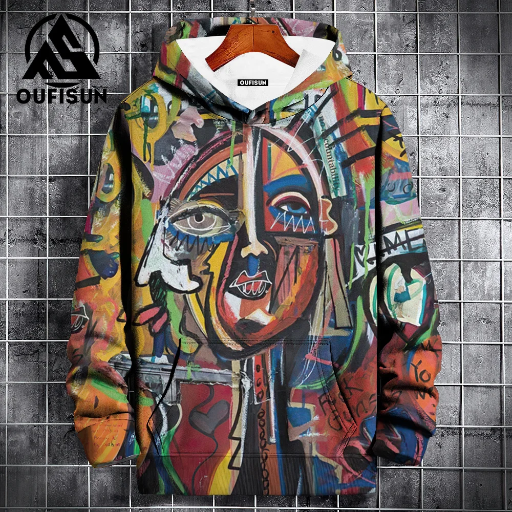 2024 Hoodies For Men 3d Abstract Facial Printed Men\'s Clothing Fashion Casual Short Sleeved Loose Oversized Pullover Street Tops