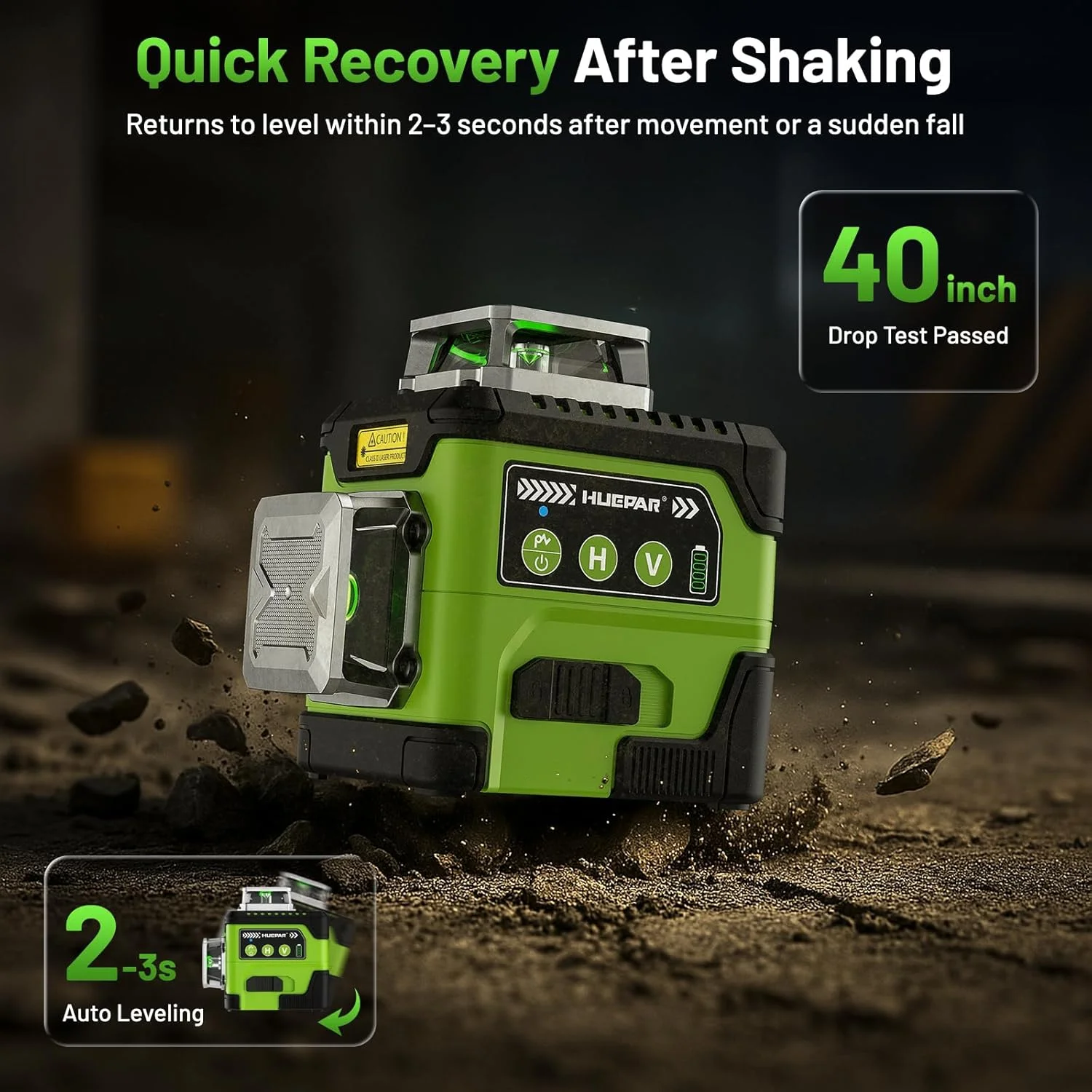 Huepar 3D Laser Level 12 linii Samopoziomujący cyfrowy ekran kątowy o wysokiej jasności z akumulatorem litowo-jonowym 4000 mAh Y03CG