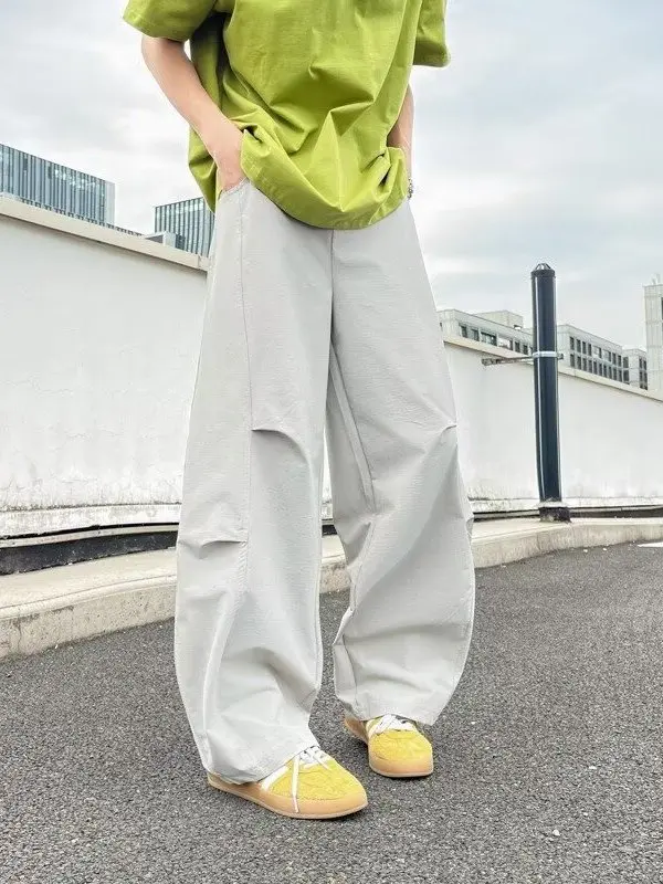 

Мужские винтажные свободные брюки-фонарики в американском уличном стиле, тонкие, прямые, плиссированные, летние повседневные...