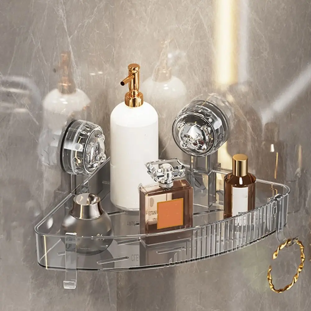 

Acrylic Suction Cup Triangle Corner Rack Transparent Wall Mounted Corner Storage Shelf Detachable Removable