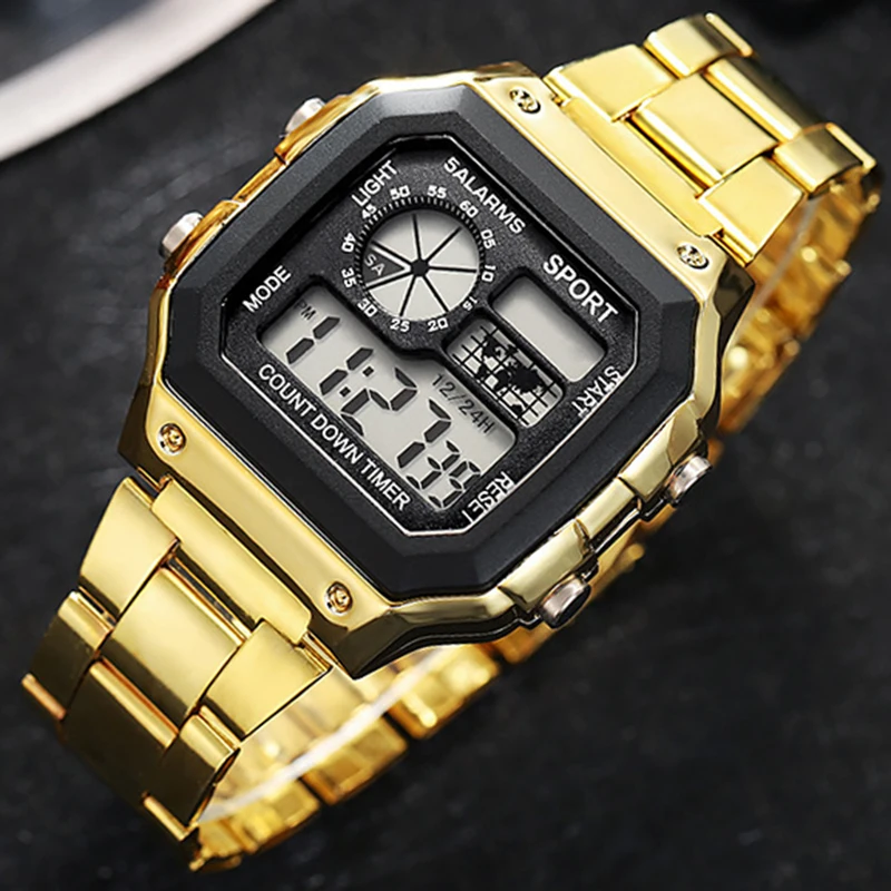 Luxury Men\'s Wristwatch Multifunction LED Digital Watch Alloy Strap Classic Business Men Watch 7-colors Luminous Sport Watches