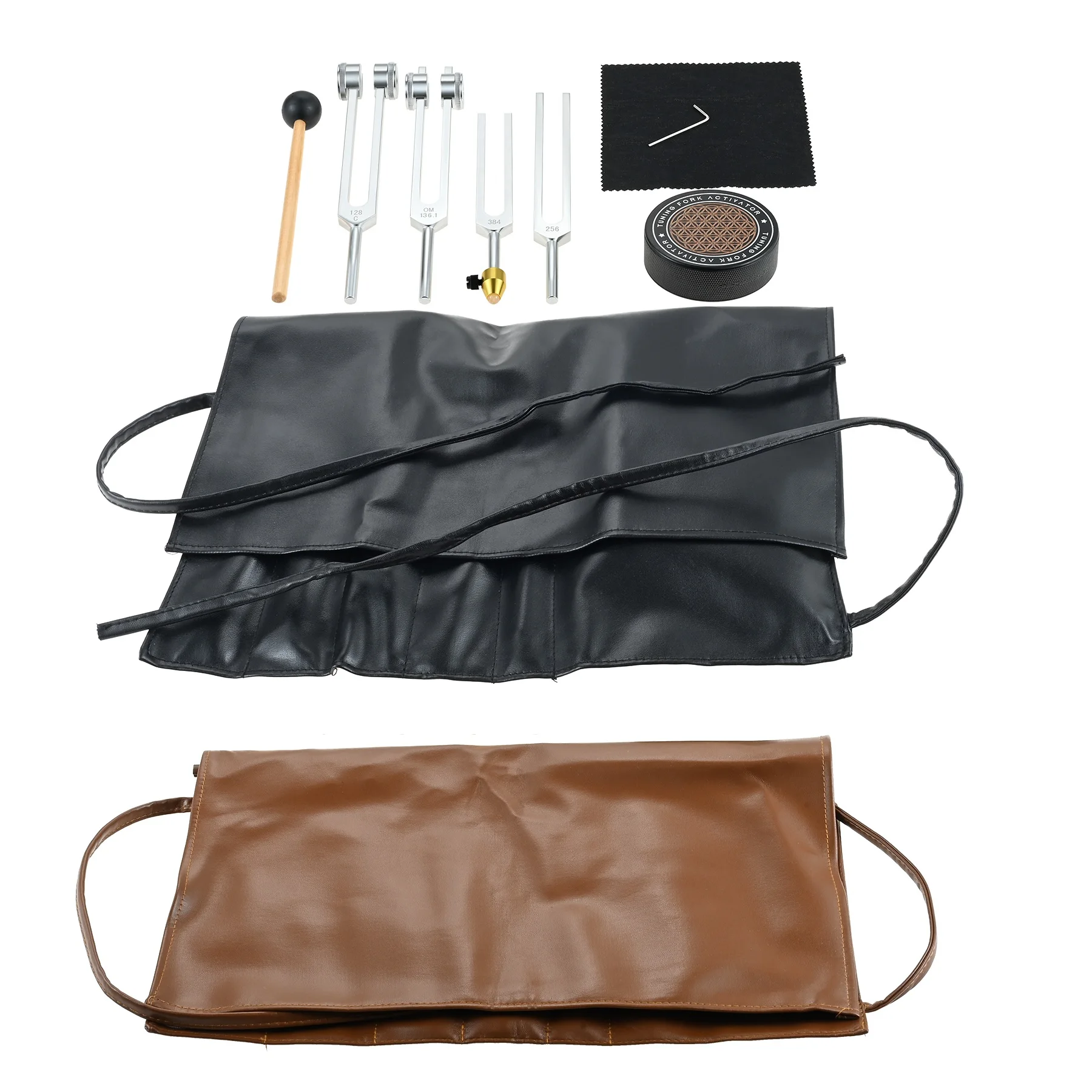 

4pcs 128Hz, 136.1Hz, 256Hz, 384Hz Tuning Fork with Mallet Activator Leather Pouch fit Meditation Energy Work Yoga Relief Tools