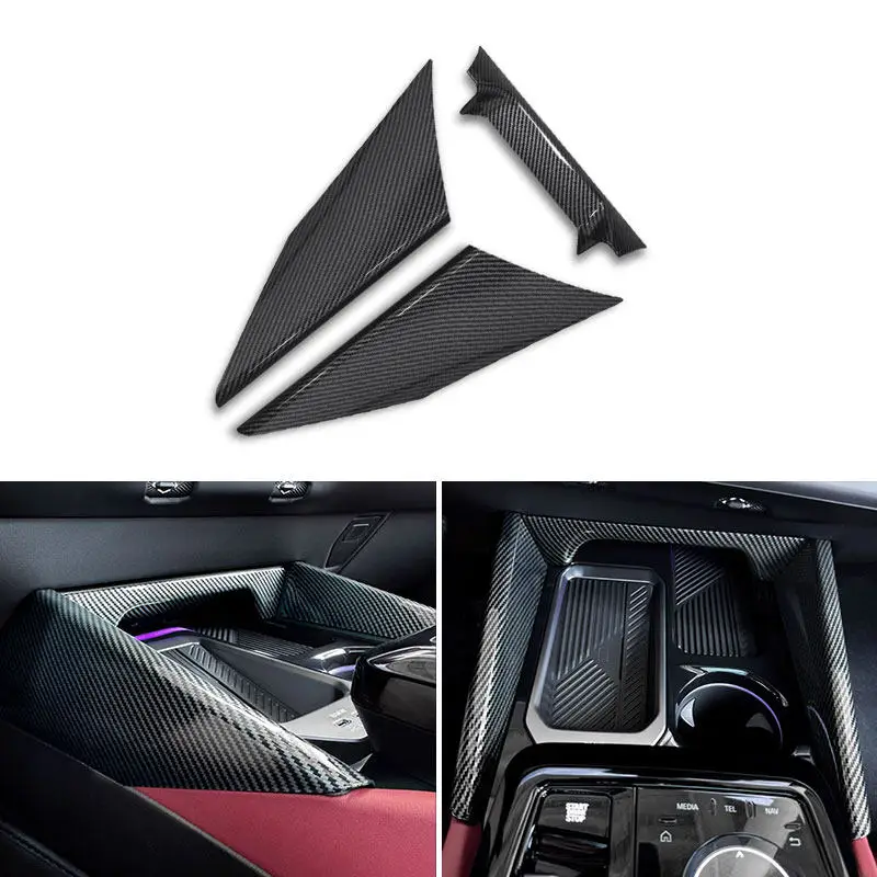 For BMW 5 Series G60 2024 Car Interior Accessories Center Control Side Gear Panel Frame Cover Trim ABS Carbon Fiber Texture