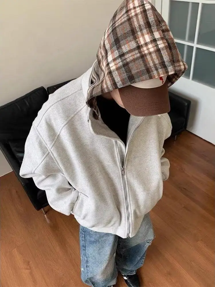 

Thiened American Sle Cotton Jaet Men's Autumn Winter Coat Youth Polyester Fiber Lined Warm Long Sve Hooded Zipper Ca...