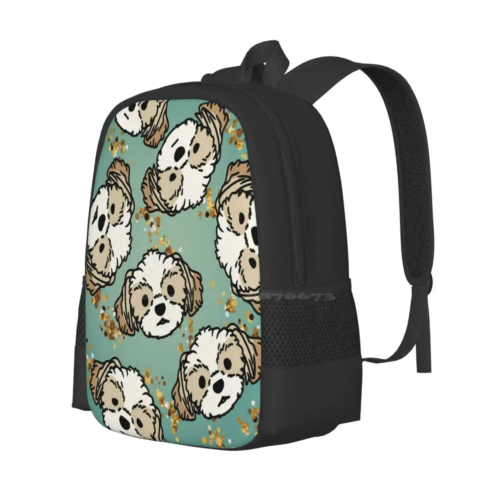 Miyoko In Teal And Gold Hot Sale Schoolbag Backpack Fashion Bags Shihtzu Shih Tzu Dog Puppy Kawaii Cute Teal Gold