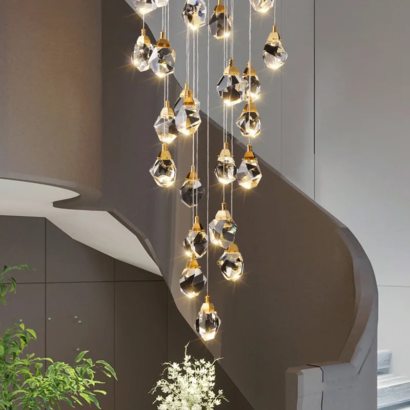 2024 Modern Crystal Chandelier Stair Lamp For Living Room Dining Room Lamp Exhibition Hall Decorative Lamp Winfordo Lighting
