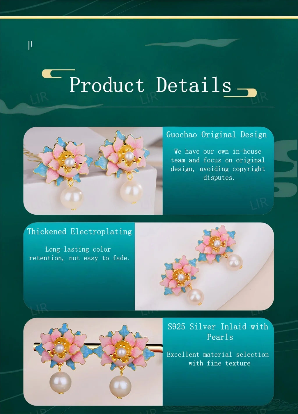 أقراط فضية S925: قطرة من المينا النابضة بالحياة "الفاوانيا الثروة" من اللؤلؤ الطبيعي |   الثروة - الجذب + شهادة المجوهرات