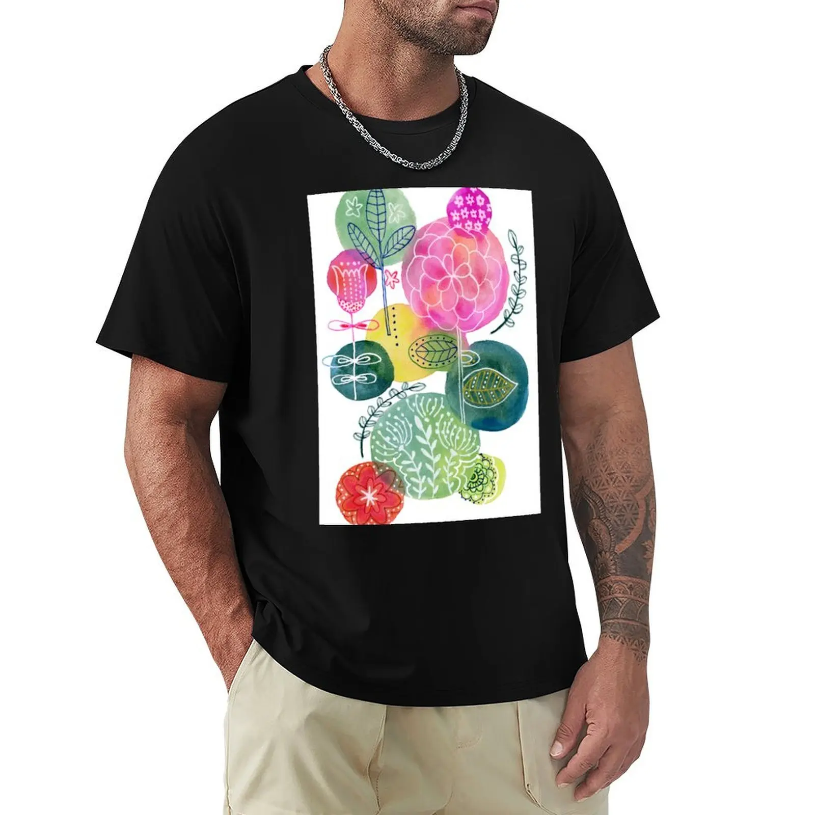 

circular Blooms T-Shirt Festival Casual Short Sleeve