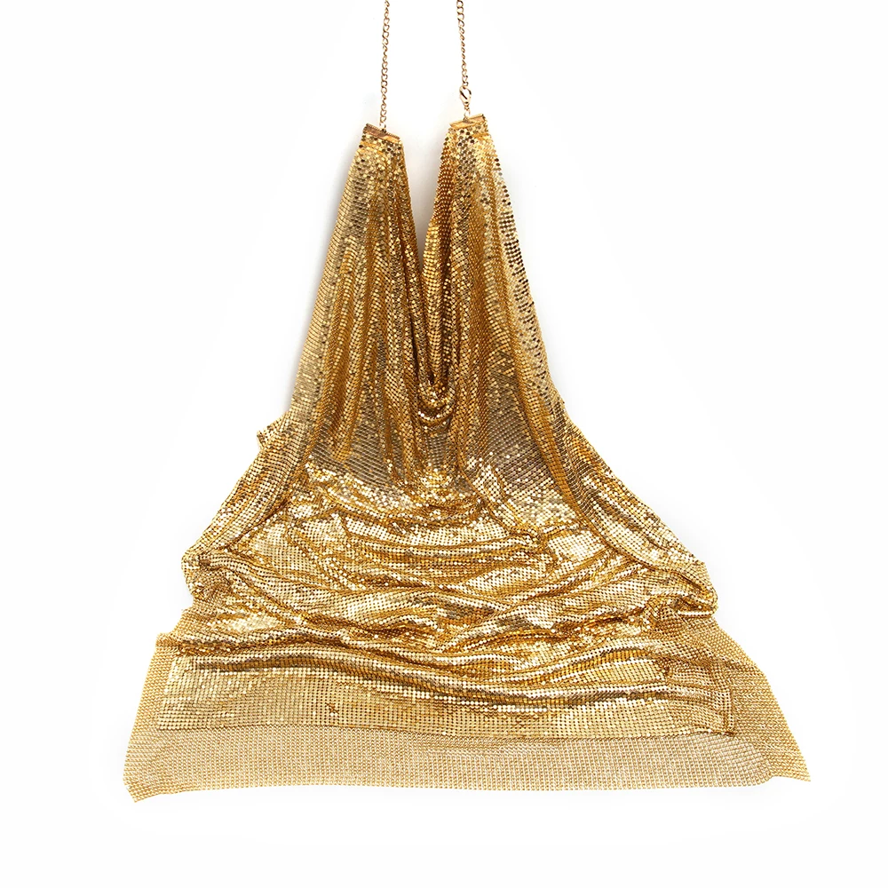 Gold Metal Aluminum Sequin Mesh Fabric, Garments Dress