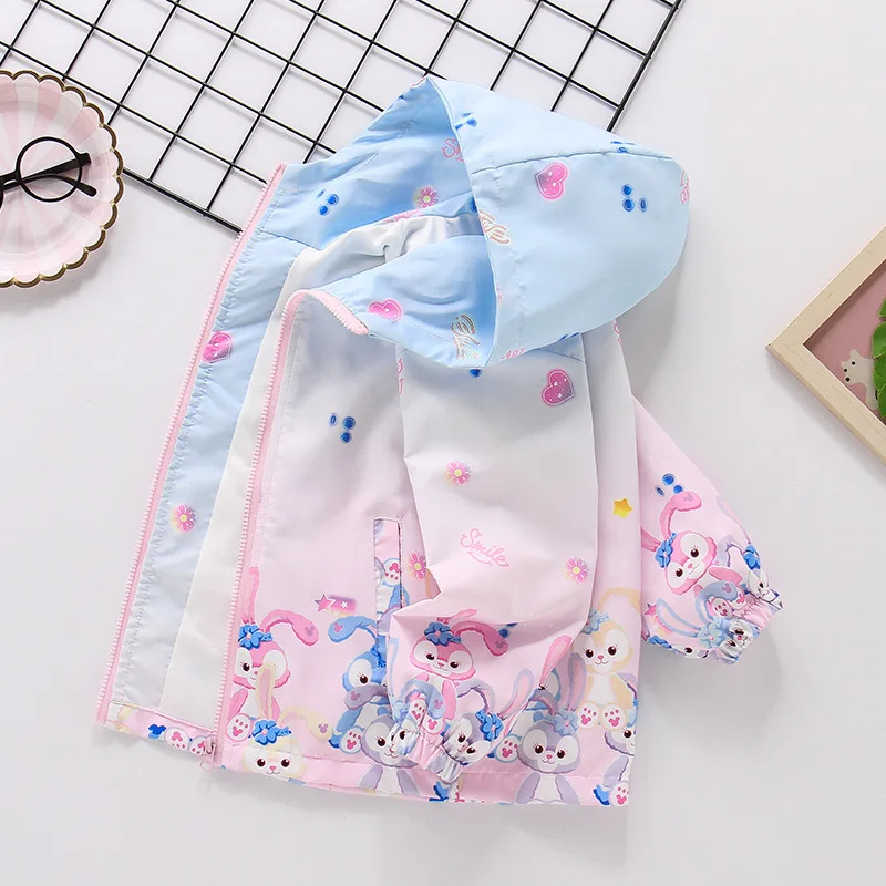 

Куртка с капюшоном для девочек Disney StellaLou, весна-осень 2021, детское пальто на молнии с градиентом из мультфильма, уличные куртки для подростков, детская верхняя одежда