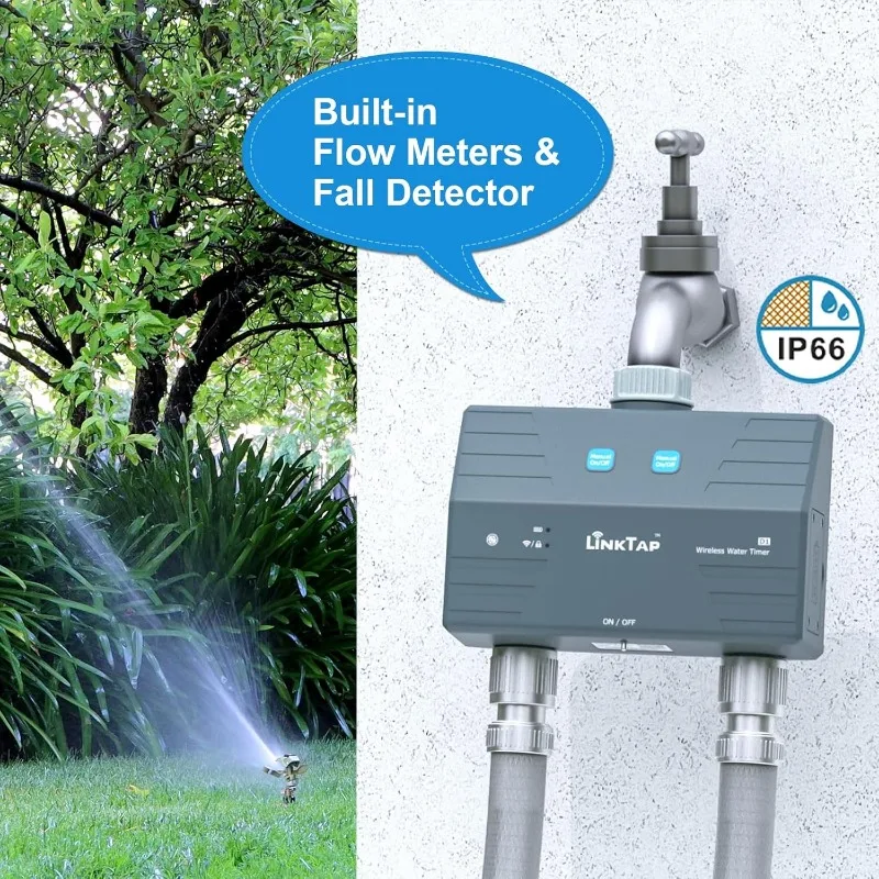 2 Zone Smart Hose Faucet Timer, Built-in Flow Meters, Real-Time Fault Detection & Notification, Automatic Rain Skip