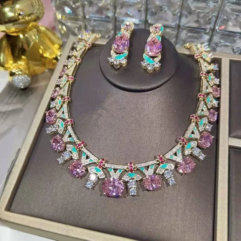 

Premium Jewelry Set Sparkling Necklace Women Bridal Wedding Dress Daily Luxurious High-End Fashion Jewelry For Party